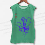 Unisex Japanese Octopus Printed Washed Tank Top