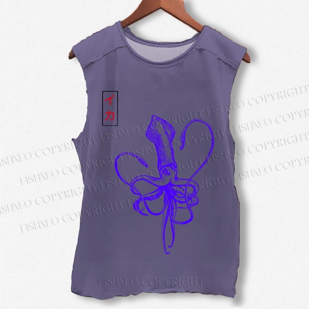 Unisex Japanese Octopus Printed Washed Tank Top