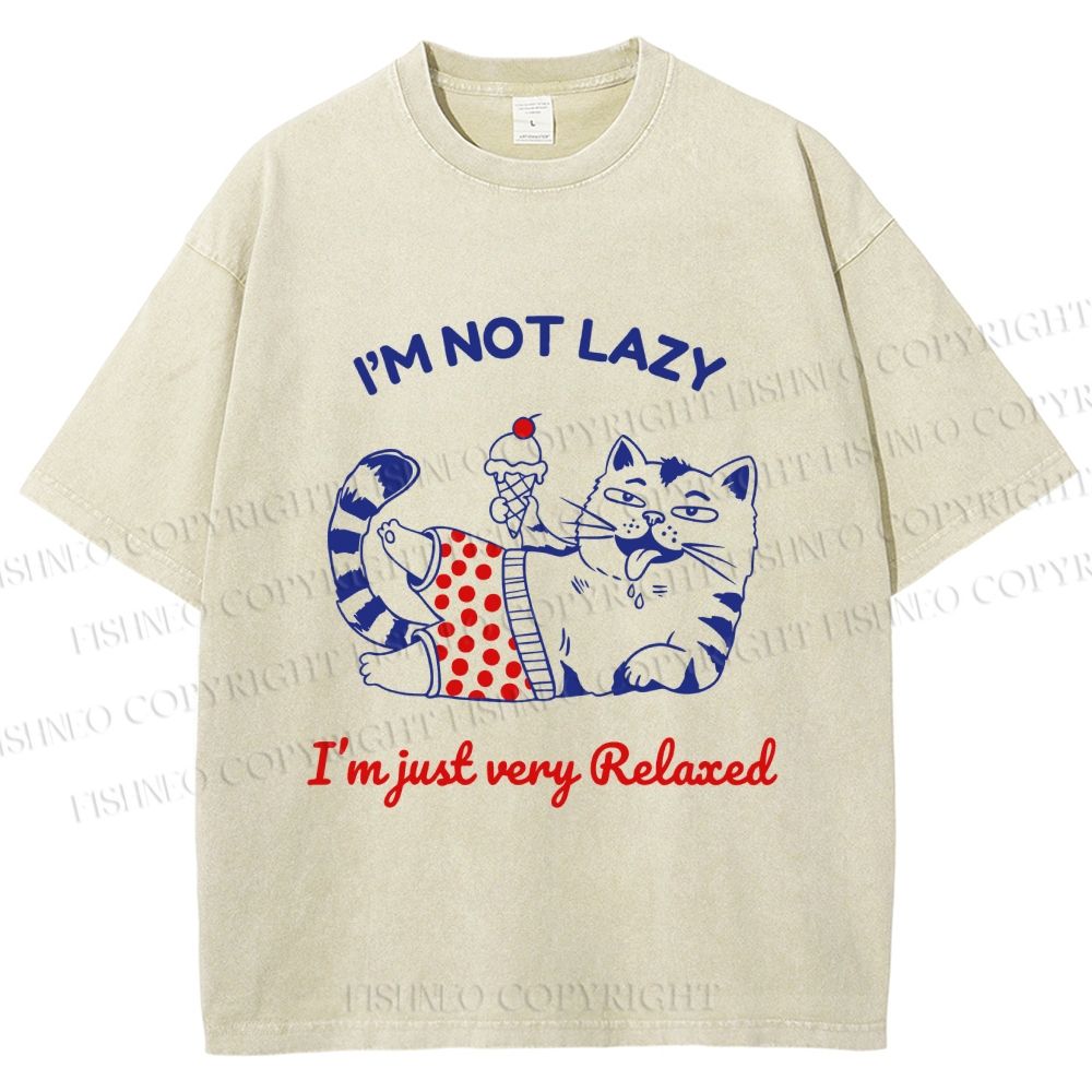 Unisex Relax Cat Printed Washed Tee