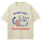 Unisex Relax Cat Printed Washed Tee