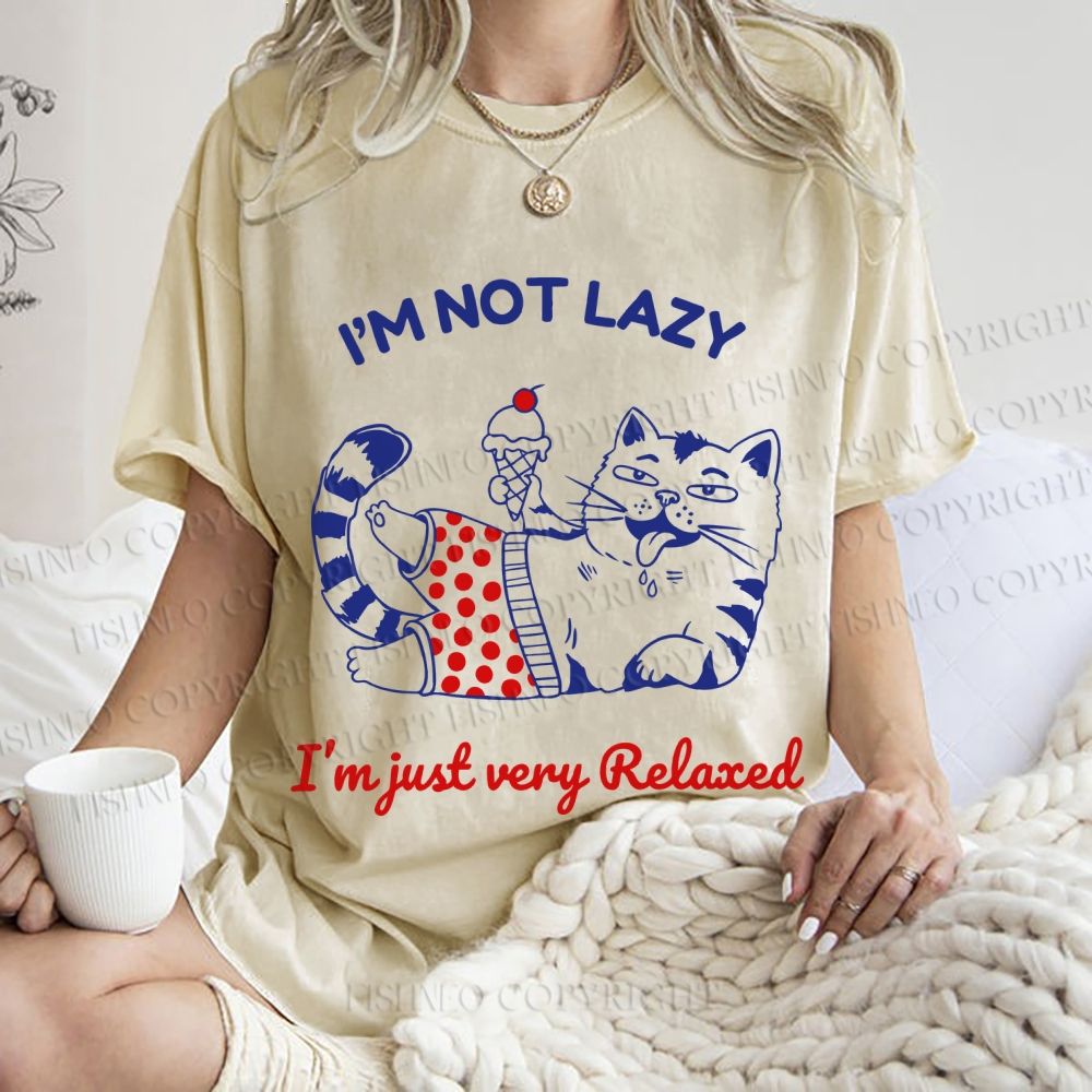 Unisex Relax Cat Printed Washed Tee