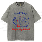 Unisex Relax Cat Printed Washed Tee