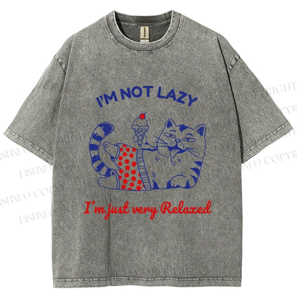 Unisex Relax Cat Printed Washed Tee