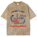 Unisex Relax Cat Printed Washed Tee