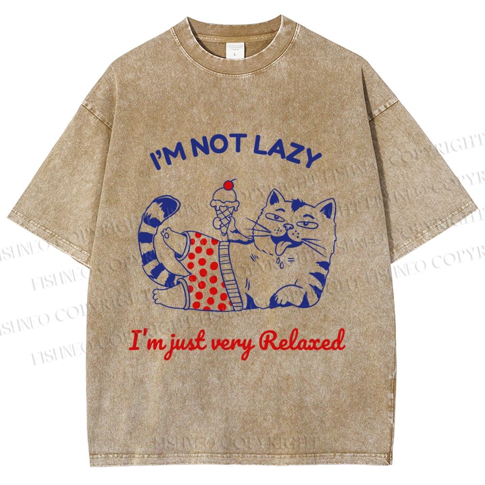 Unisex Relax Cat Printed Washed Tee