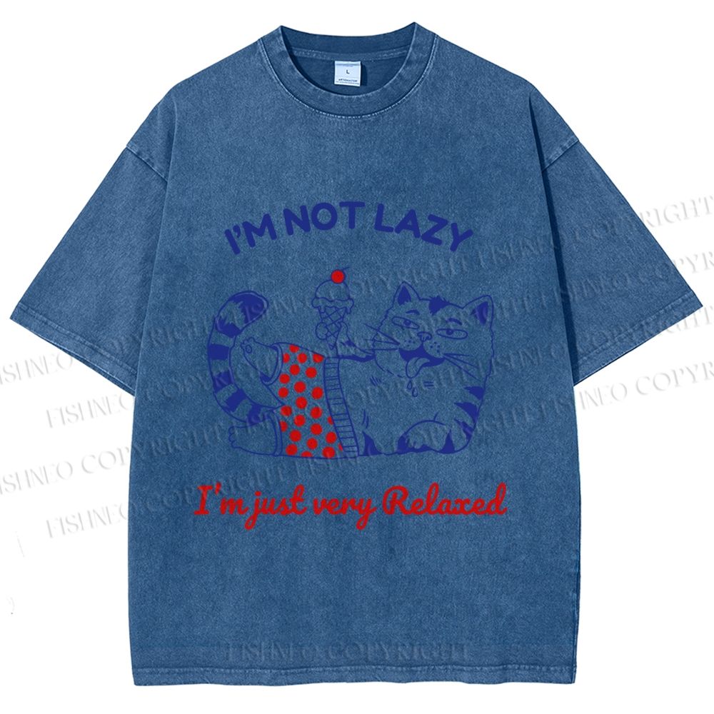 Unisex Relax Cat Printed Washed Tee