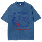 Unisex Relax Cat Printed Washed Tee