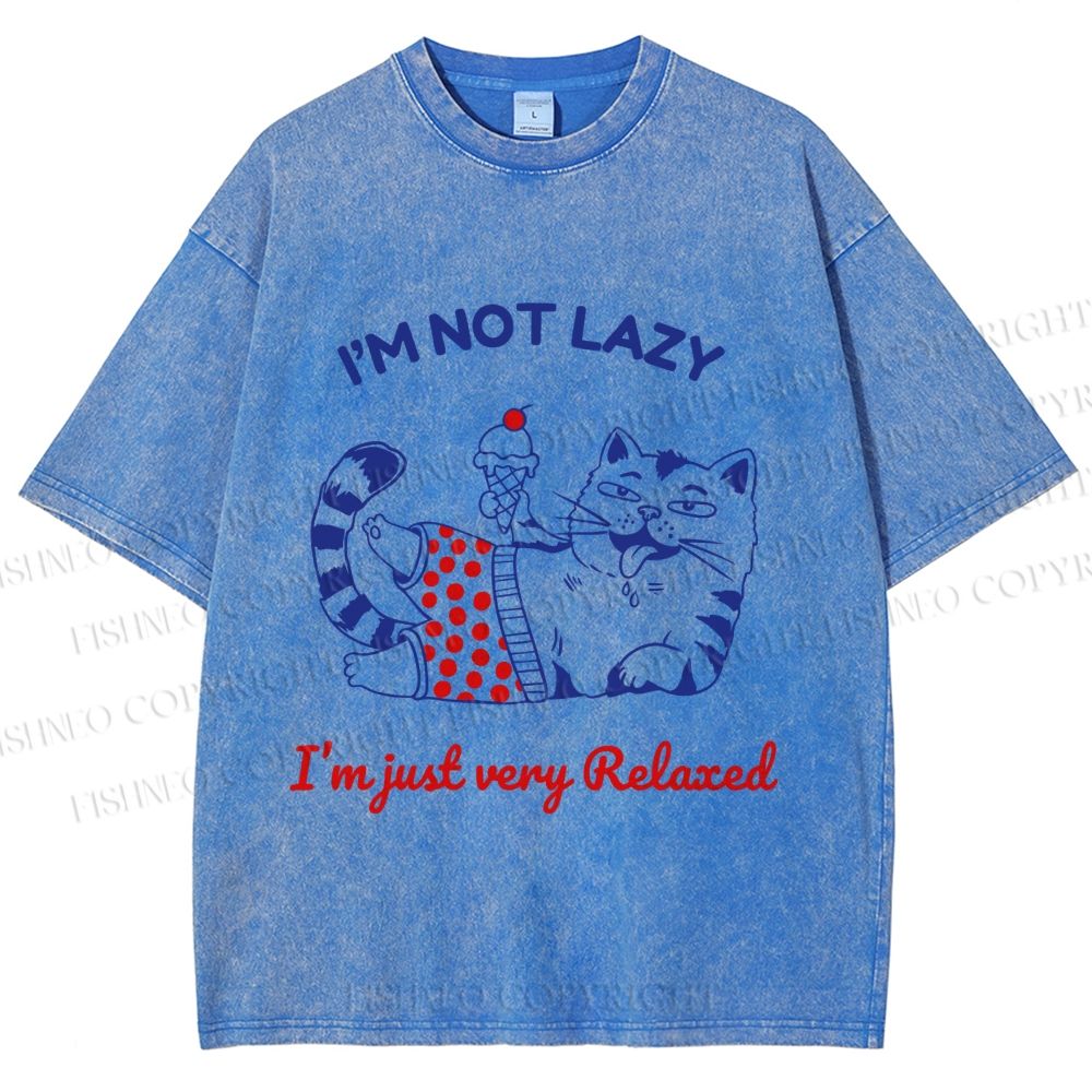 Unisex Relax Cat Printed Washed Tee