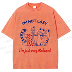 Unisex Relax Cat Printed Washed Tee