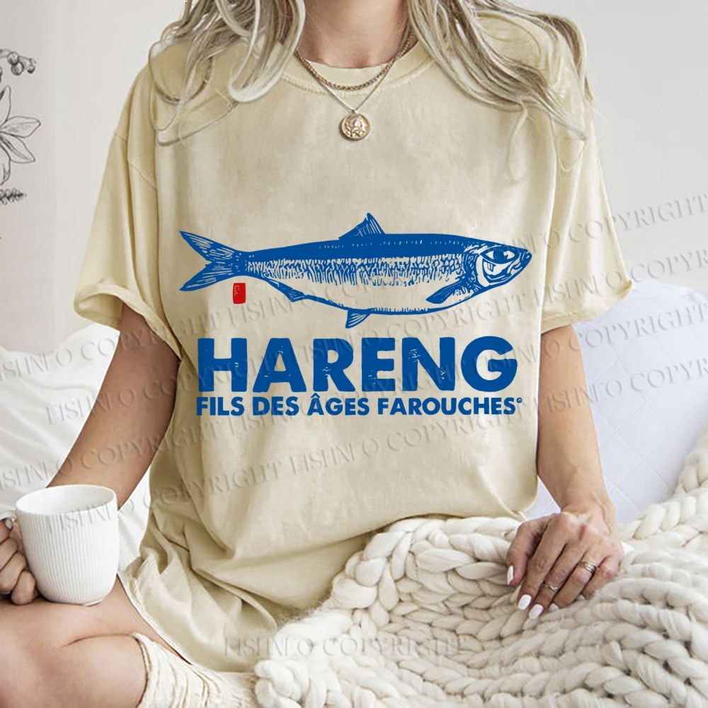 Unisex Sardine Fish Printed Washed Tee
