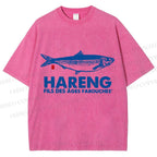 Unisex Sardine Fish Printed Washed Tee