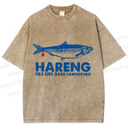 Unisex Sardine Fish Printed Washed Tee