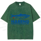 Unisex Sardine Fish Printed Washed Tee
