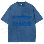 Unisex Sardine Fish Printed Washed Tee