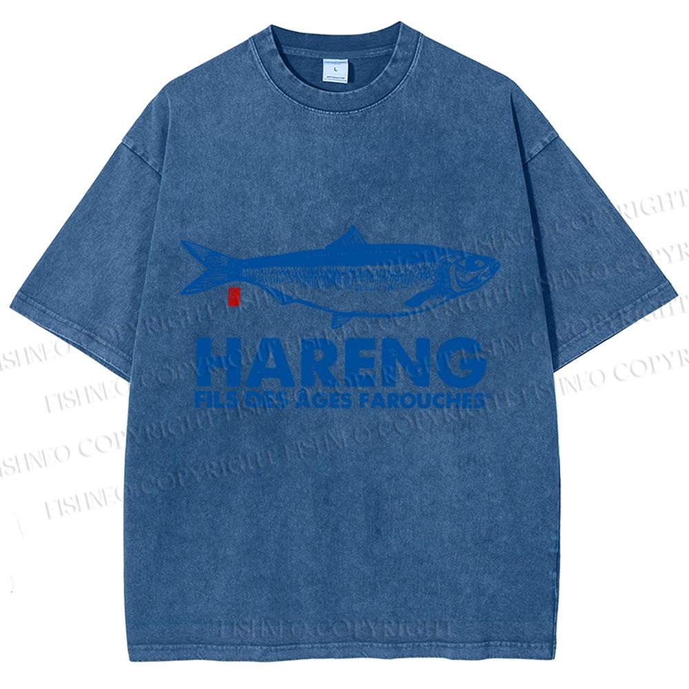Unisex Sardine Fish Printed Washed Tee