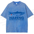 Unisex Sardine Fish Printed Washed Tee