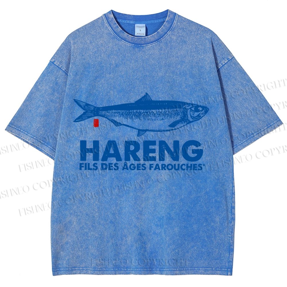 Unisex Sardine Fish Printed Washed Tee