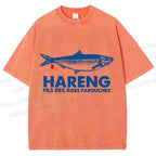 Unisex Sardine Fish Printed Washed Tee