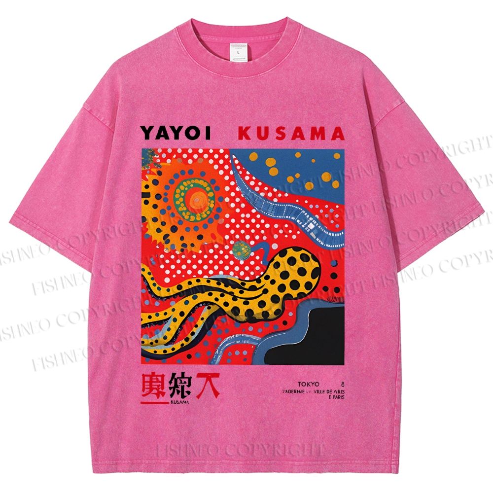 Unisex Japanese Yayoi Kusama Printed Washed Tee