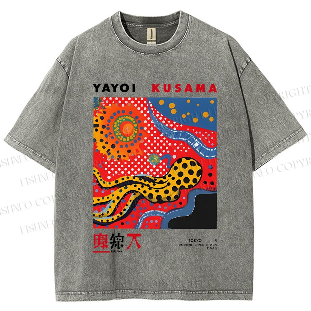 Unisex Japanese Yayoi Kusama Printed Washed Tee