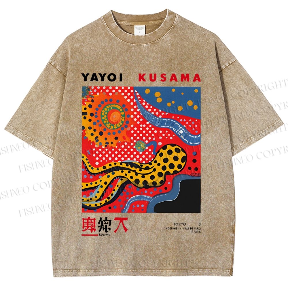 Unisex Japanese Yayoi Kusama Printed Washed Tee