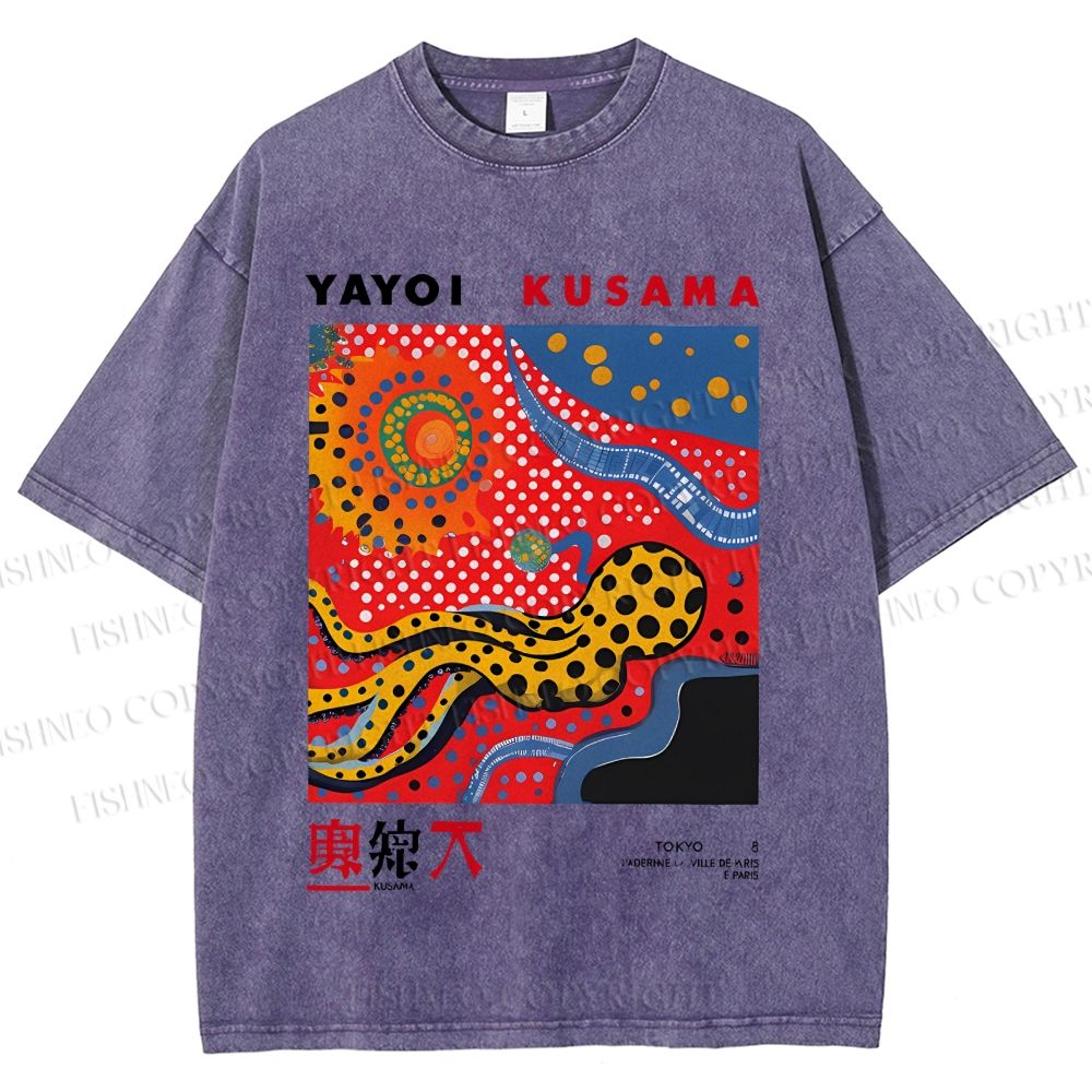 Unisex Japanese Yayoi Kusama Printed Washed Tee