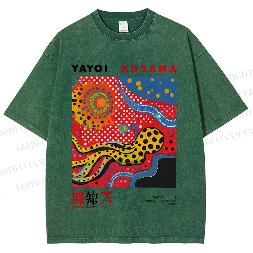 Unisex Japanese Yayoi Kusama Printed Washed Tee