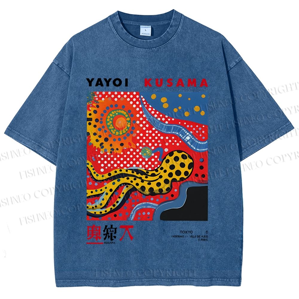 Unisex Japanese Yayoi Kusama Printed Washed Tee