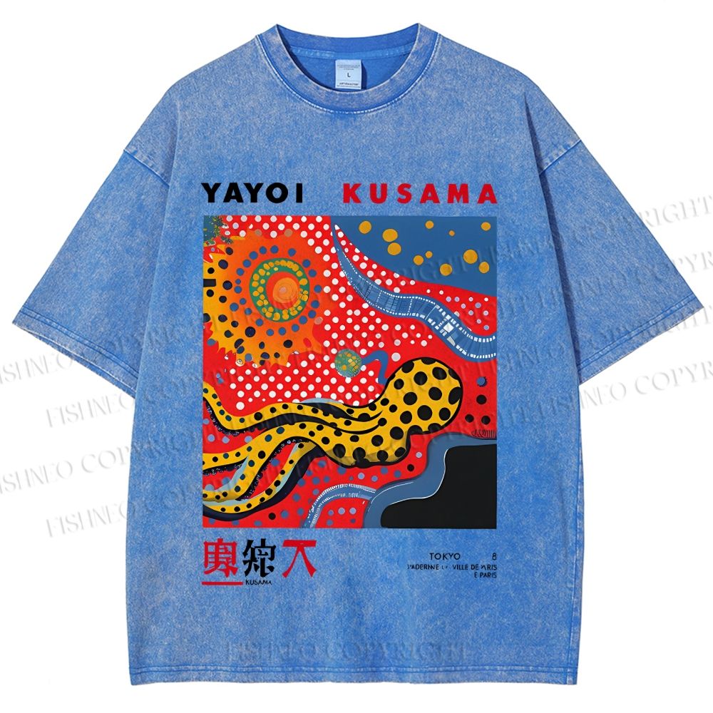 Unisex Japanese Yayoi Kusama Printed Washed Tee