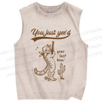 Unisex Vintage Cowboy Cat  Printed Washed Tank Top
