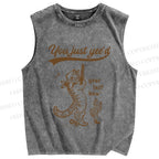 Unisex Vintage Cowboy Cat  Printed Washed Tank Top