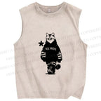 Unisex Vintage Cool Cat Printed Washed Tank Top