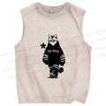 Unisex Vintage Cool Cat Printed Washed Tank Top