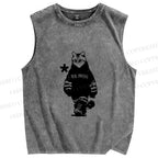 Unisex Vintage Cool Cat Printed Washed Tank Top