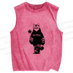 Unisex Vintage Cool Cat Printed Washed Tank Top