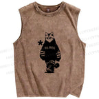 Unisex Vintage Cool Cat Printed Washed Tank Top