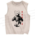 Unisex Vintage Cat Printed Washed Tank Top