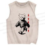 Unisex Vintage Cat Printed Washed Tank Top
