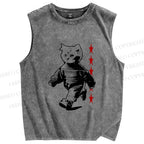 Unisex Vintage Cat Printed Washed Tank Top