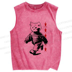 Unisex Vintage Cat Printed Washed Tank Top