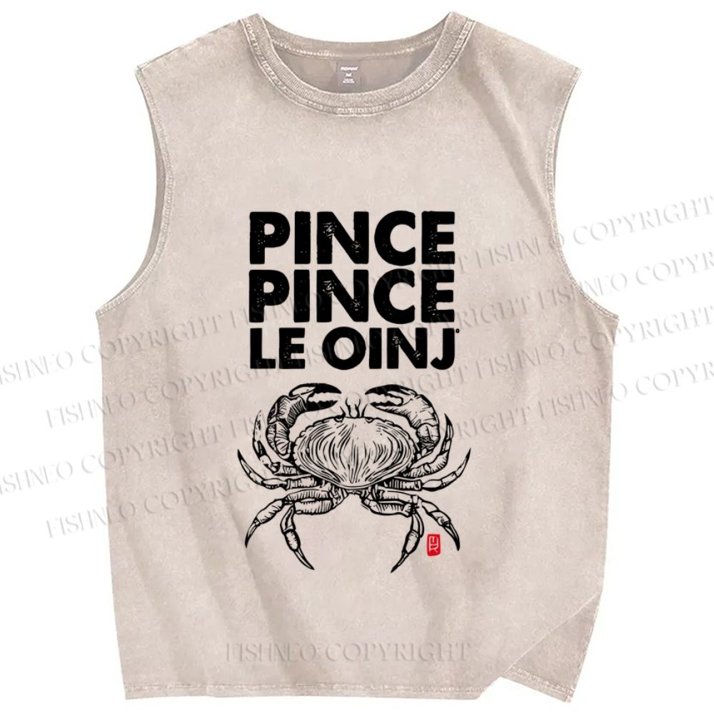 Unisex Vintage Crab Printed Washed Tank Top