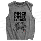 Unisex Vintage Crab Printed Washed Tank Top