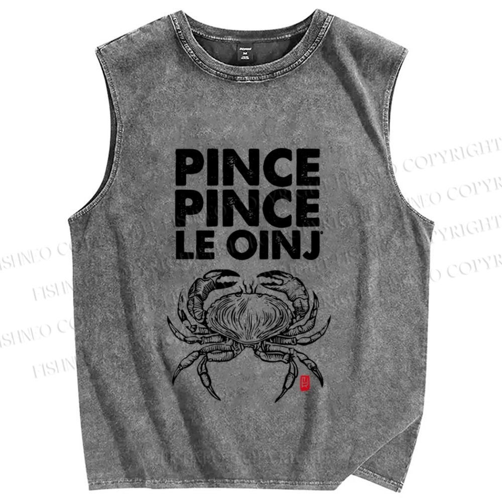 Unisex Vintage Crab Printed Washed Tank Top