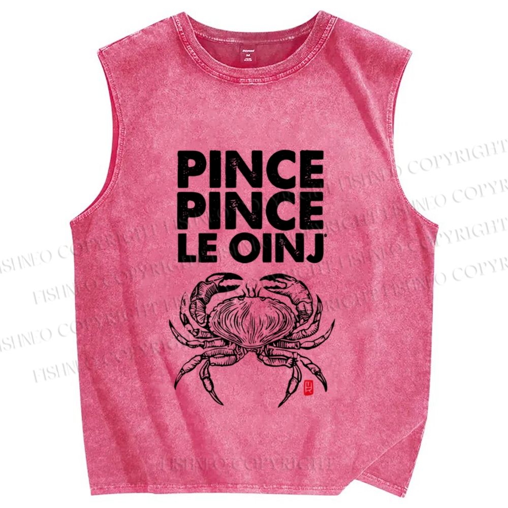 Unisex Vintage Crab Printed Washed Tank Top