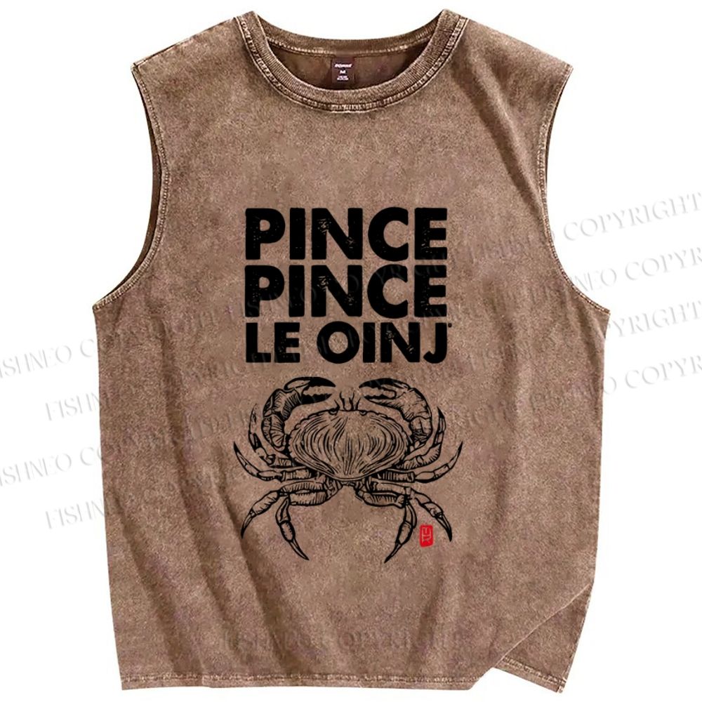 Unisex Vintage Crab Printed Washed Tank Top