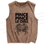 Unisex Vintage Crab Printed Washed Tank Top