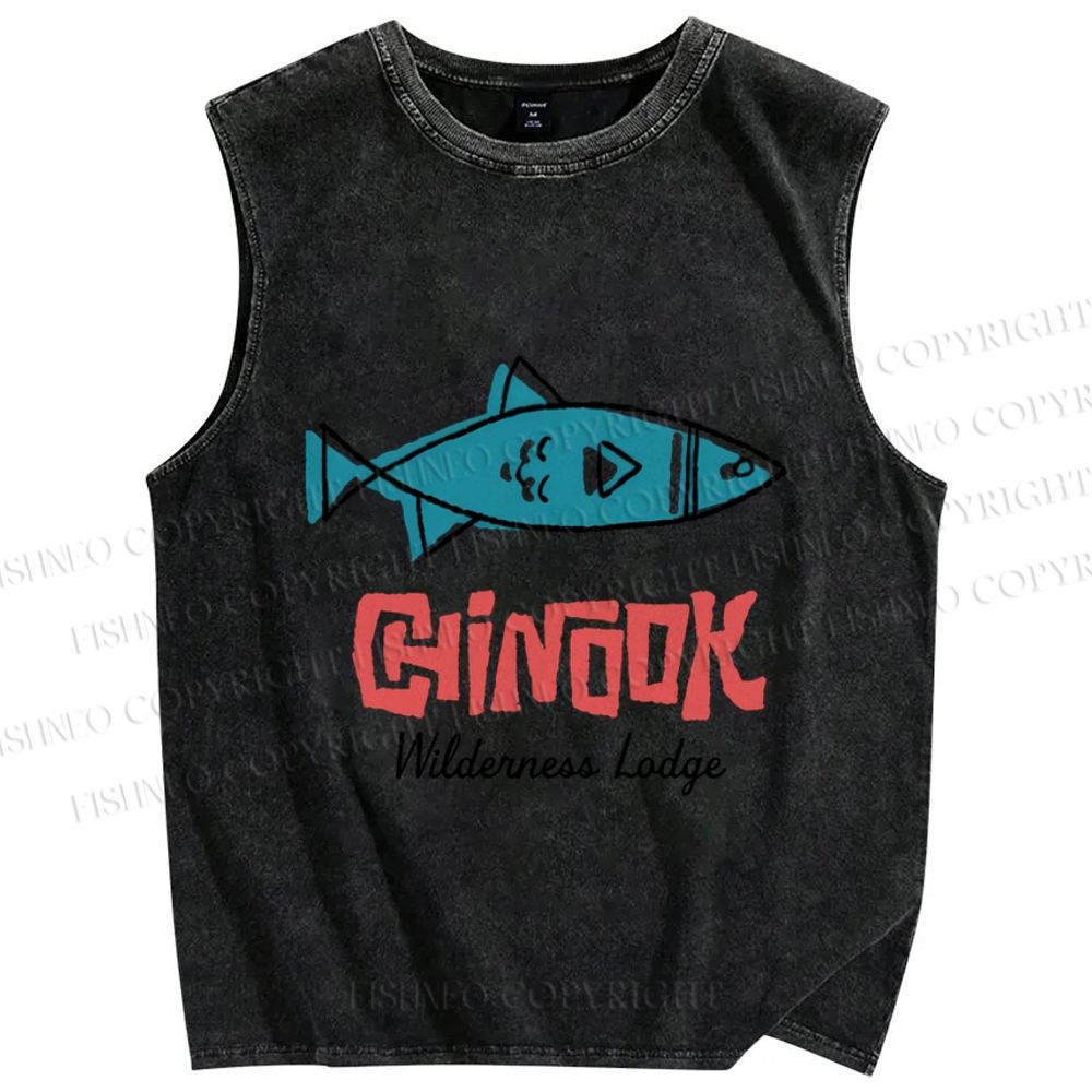 Unisex Vintaeg Chinook Sardine Fish Printed Washed Tank Top