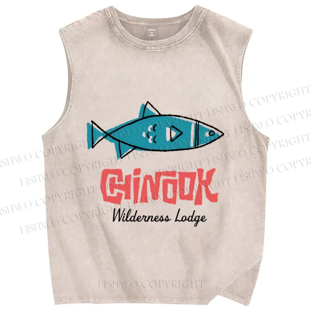 Unisex Vintaeg Chinook Sardine Fish Printed Washed Tank Top
