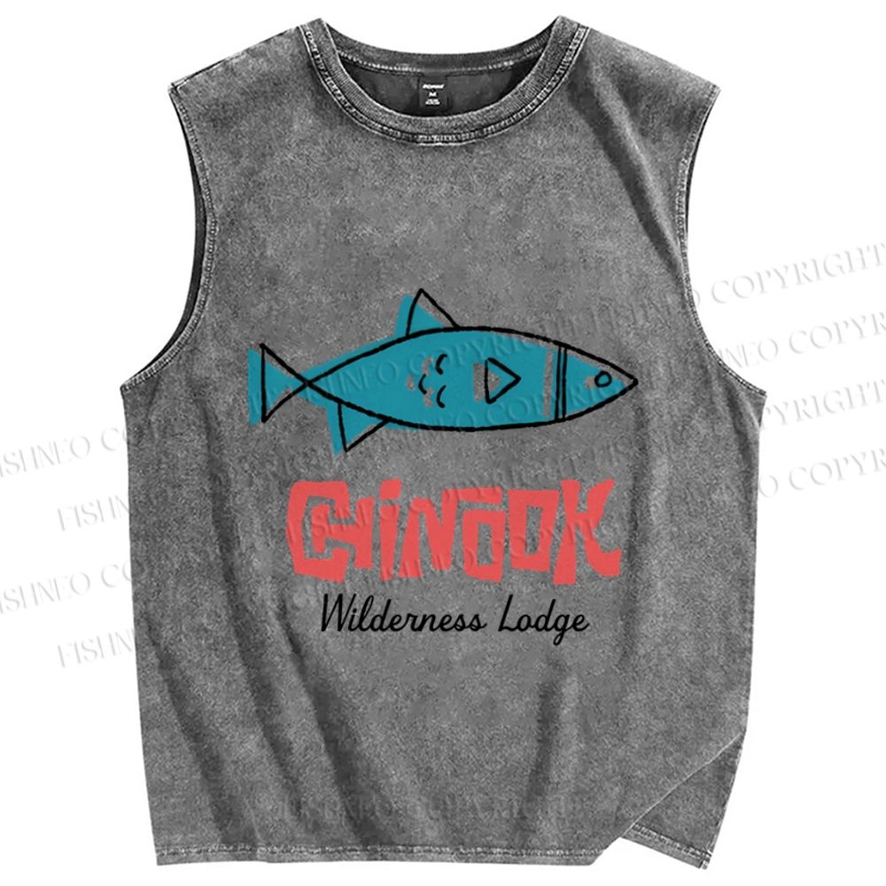 Unisex Vintaeg Chinook Sardine Fish Printed Washed Tank Top