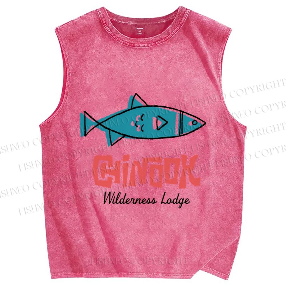 Unisex Vintaeg Chinook Sardine Fish Printed Washed Tank Top